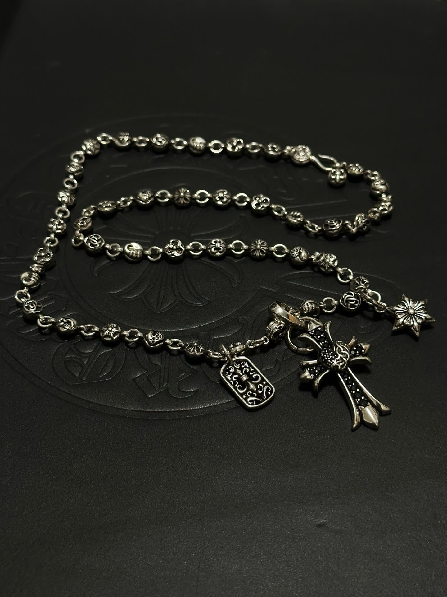 Chrome Hearts Black Diamond Cross Pendant Necklace